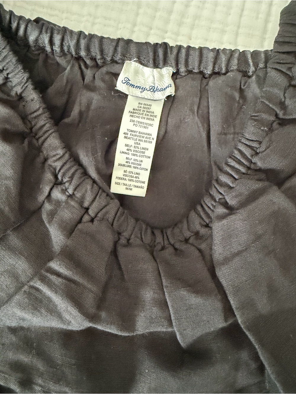 Tommy Bahama Black Elastic Waist Linen-Blend Skirt